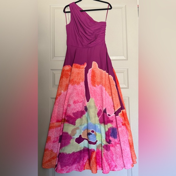 AMUR Atlas One Shoulder Gown in Sangria Flower 6 NWOT - Picture 2 of 13